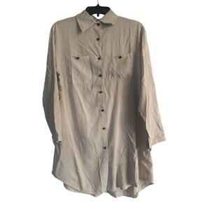 GUC Men's Tan 3/4 Sleeve 100% Polyester (feels silky) Casual Shirt Size Small